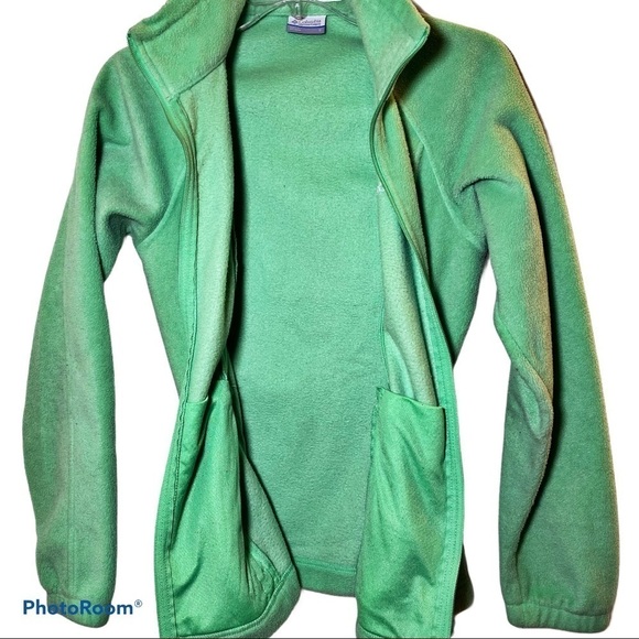 COLUMBIA Lime Green Full Zip Mock Neck Fleece Jacket, Size Small - Picture 4 of 7